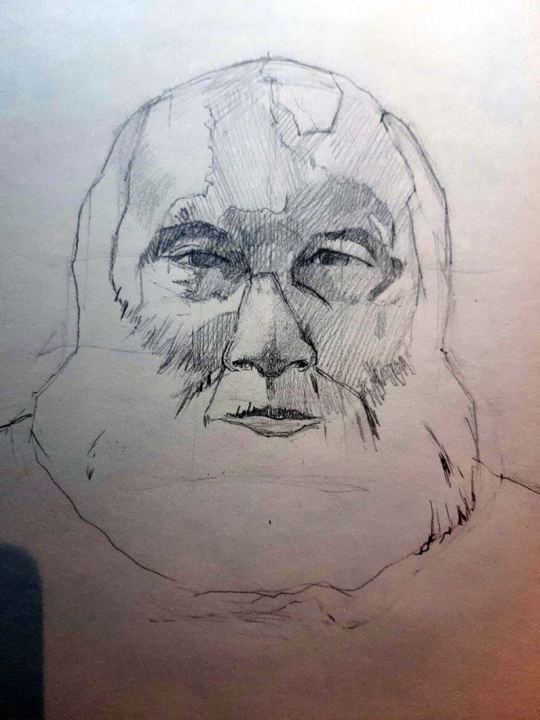 Model Theo, tekening gemaakt op academie Arendonk. Potlood Pierre Noire Conté