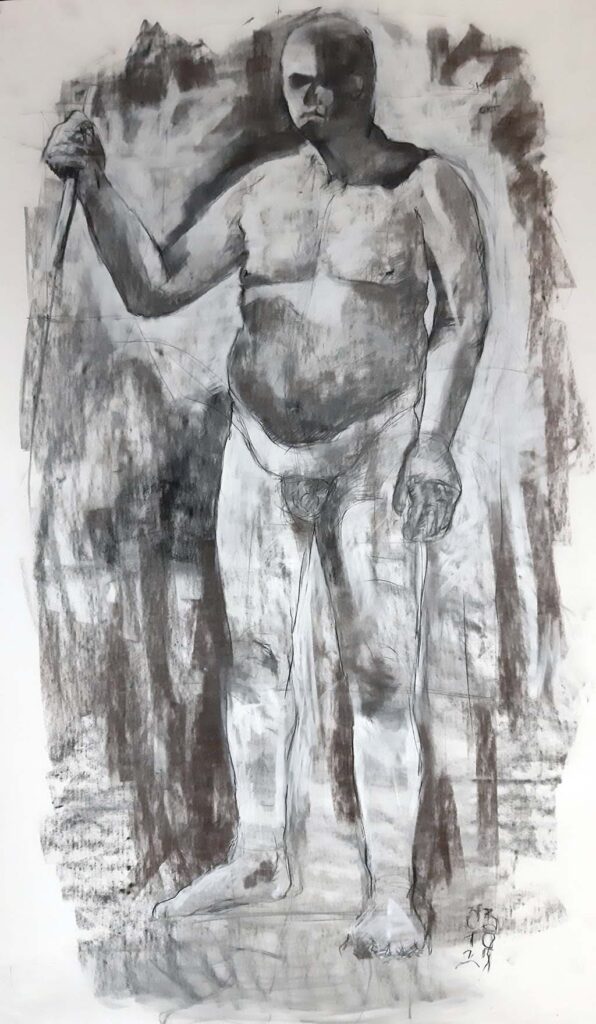 Modeltekening met houtskool. Afmeting 200 x 100 cm
