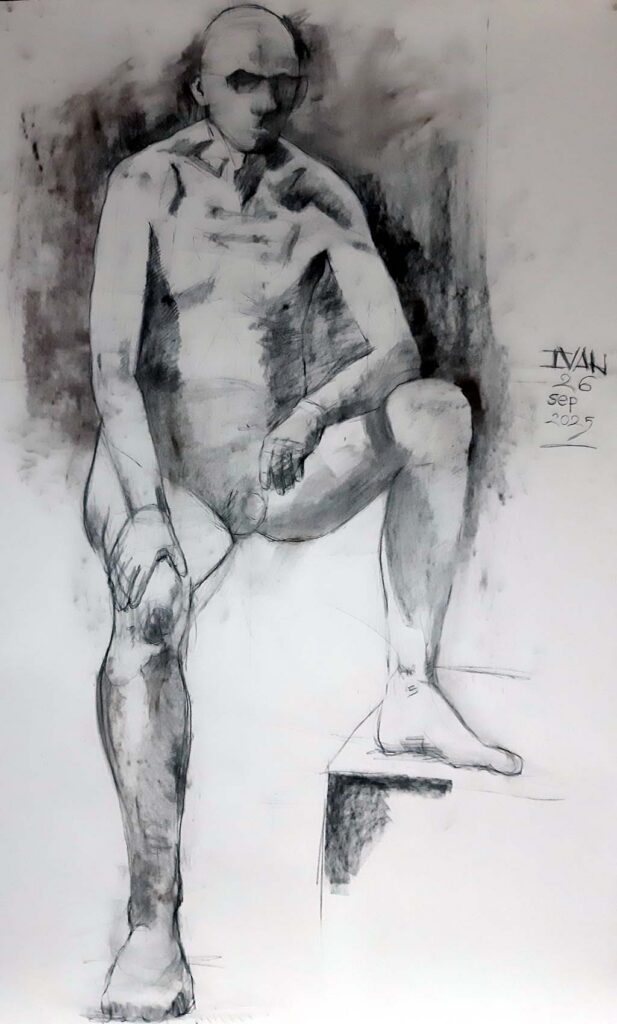 modeltekening met houtskool. Afmeting 200 x 100 cm