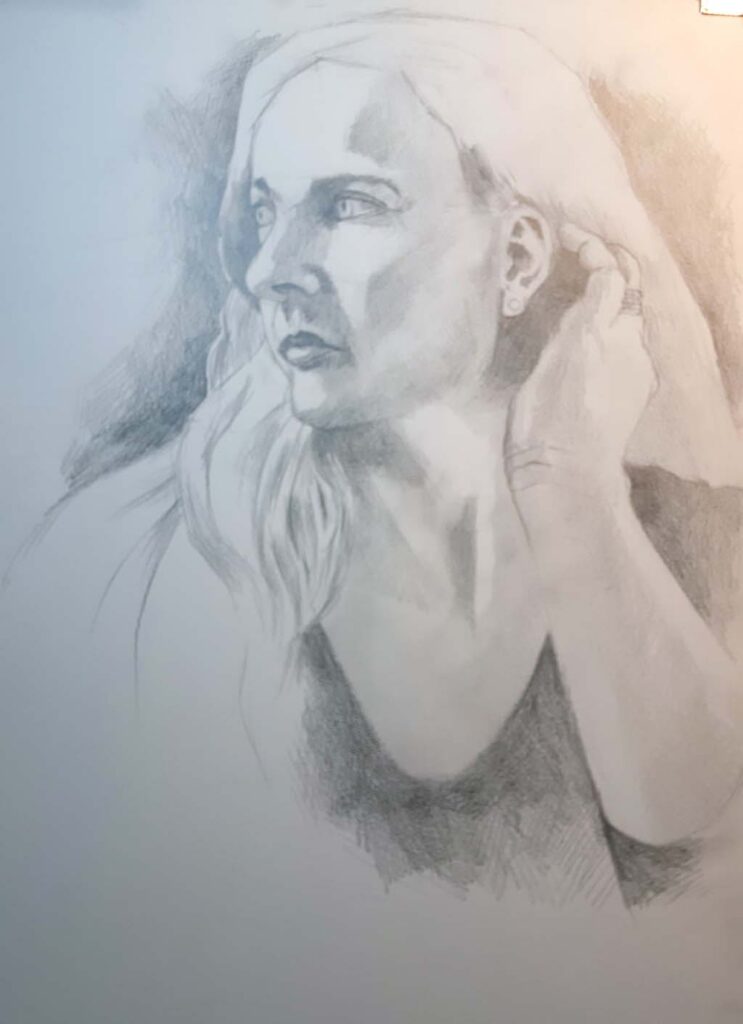 Met grafietpotlood, tekening van model (foto van SBA)